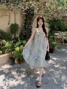 MODIQUE Летние женские элегантные повседневные пляжные шифоновые платья с цветочным принтом без рукавов для девочек, короткие платья с лямкой на шее, праздничные женские сказочные сладкие платья L