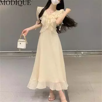 MODIQUE, летняя новая классическая рубашка больших размеров, женская свободная однотонная хлопково-льняная одежда с оборками, повседневные женские платья, элегантная женская одежда с v-образным вырезом и коротким рукавом XL жёлтый