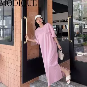 MODIQUE, летняя новая классическая рубашка больших размеров, женская свободная милая хлопковая льняная однотонная одежда, повседневные женские платья в консервативном стиле с круглым вырезом