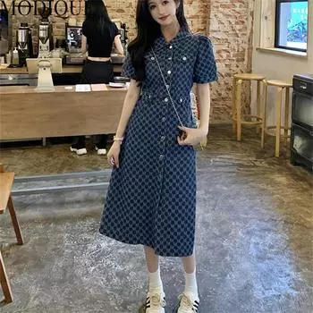 MODIQUE, летняя новая классическая рубашка больших размеров, женская свободная классическая рубашка, милое джинсовое платье, повседневное женское платье, рубашечный воротник с коротким рукавом, синего цвета XL синий