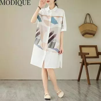 MODIQUE, летняя женская хлопково-льняная блузка больших размеров, рубашки с принтом, летние офисные женские пальто, большие пуговицы XL белый