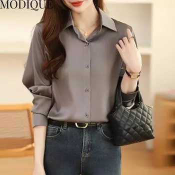 MODIQUE Весна Лето Большие размеры Женские свободные повседневные офисные хлопковые льняные шифоновые однотонные блузки Рубашки Женские основы Oversize Пальто с v-образным вырезом и длинными рукавами XL