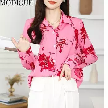 MODIQUE весна лето большие размеры женские повседневные свободные элегантные милые хлопковые блузки с цветочным принтом рубашки женские модные пальто с длинными рукавами оверсайз S зелёный