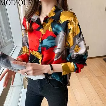 MODIQUE весна лето большие размеры женские свободные винтажные повседневные хлопковые льняные шифоновые блузки с цветочным принтом рубашки женские модные пальто с v-образным вырезом и длинными рукавами XL