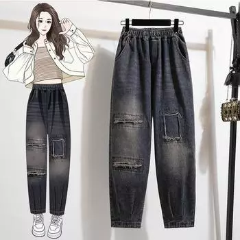 MODIQUE женские зимние джинсы большого размера, новые, с высокой талией, свободные, ретро, классические, повседневные, однотонные, повседневные, базовые, универсальные, шаровары, джинсы M чёрный