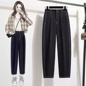 MODIQUE женские зимние трикотажные джинсы большого размера новые свободные классические повседневные черные брюки с высокой талией базовые универсальные прямые джинсы M чёрный