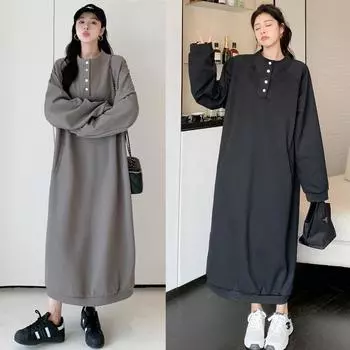 MODIQUE женское платье больших размеров, зимнее, новый стиль, большой бархат, теплое, свободное, плотное, однотонное, длинное, больших размеров, элегантное женское платье со стоячим воротником и длинным рукавом XL чёрный