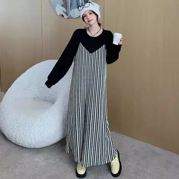 MODIQUE женское платье на подтяжках больших размеров, новый зимний стиль, большой бархат, теплое, свободное, утолщенное, с принтом тай-дай, в полоску, длинное платье-свитер больших размеров XL чёрный