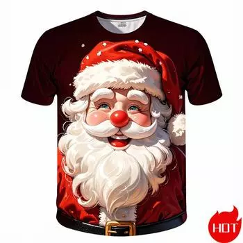 Модная 3D-печать Happy Christmas T Shirt For Men Футболки с коротким рукавом Унисекс Xmas Graphic T-shirts Y2k Mens Clothing Tees XXS