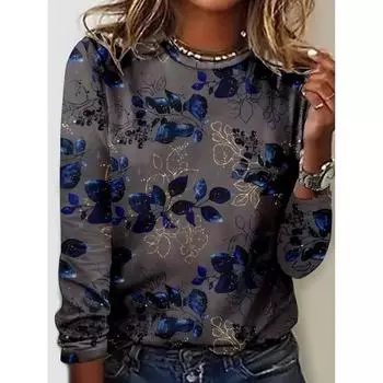 Модная 3D-печать с красивым цветком, футболка с круглым вырезом и длинным рукавом, женская одежда, повседневная одежда, женская одежда в стиле Харадзюку, пуловер S
