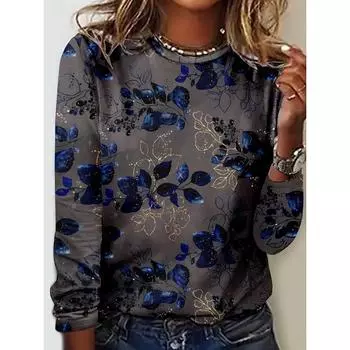 Модная 3D-печать с красивым цветком, футболка с круглым вырезом и длинным рукавом, женская одежда, повседневная одежда, женская одежда в стиле Харадзюку, пуловер S