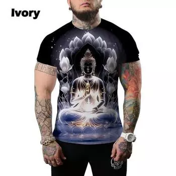 Модная 3D-печать с религиозным лицом Будды Шакьямуни, повседневная футболка с короткими рукавами для мужчин и женщин S синий