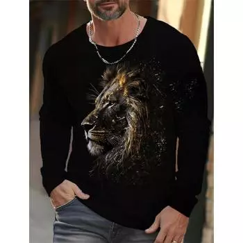 Модная 3D-печатная одежда с изображением льва, винтажная мужская футболка с длинным рукавом для мужчин, повседневный топ, модная спортивная одежда, лев, животное 4XL