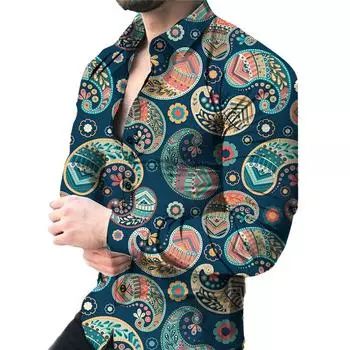 Модная 3D-рубашка с длинными рукавами и принтом цветов кешью для мужчин S синий