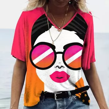 Модная 3D современная женская футболка с принтом для женщин, топ с коротким рукавом и V-образным вырезом, женские футболки с рисунком в стиле комиксов, женская блузка, одежда S