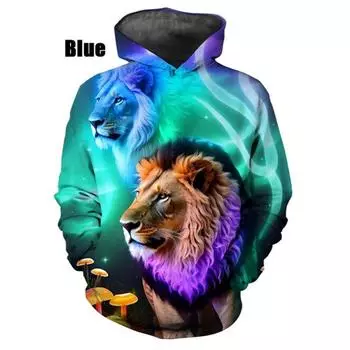 Модная 3D толстовка с капюшоном с рисунком льва, повседневная толстовка с длинным рукавом, уличная толстовка в стиле Харадзюку M