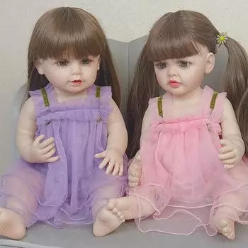 Модная 55 см имитация детской куклы, силиконовая кукла реборн, милые реалистичные игрушки принцессы для девочек для детей, детский подарок розовый