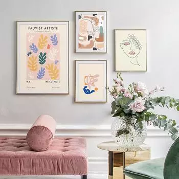 Модная абстрактная картина на холсте Анри Матисс, постер с листьями, ботанический принт, настенная художественная линия, рисунок для комнаты, домашний декор 21cm30cm NoFrame