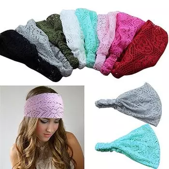 Модная эластичная широкая повязка на голову для девочек, кружевная повязка на голову, тюрбан, бандана, повязка для волос