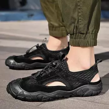 Модная эластичная спортивная обувь, мужская обувь для отдыха на природе, летние лоферы из дышащей сетки, удобная мужская повседневная обувь для горного треккинга и отдыха 38 темно серый