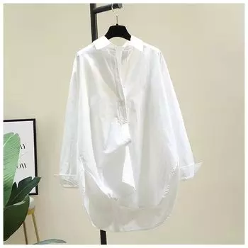 Модная элегантная однотонная женская рубашка с круглым вырезом, повседневная рубашка средней длины XS