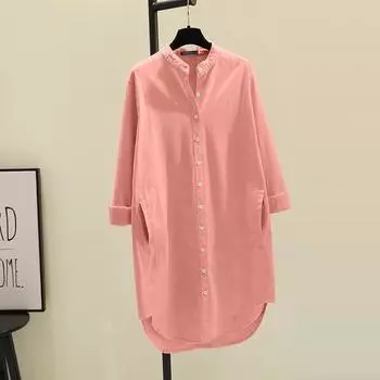 Модная элегантная однотонная женская рубашка с круглым вырезом, однобортная, повседневная, в пригородном стиле, рубашка средней длины XXXXXL белый