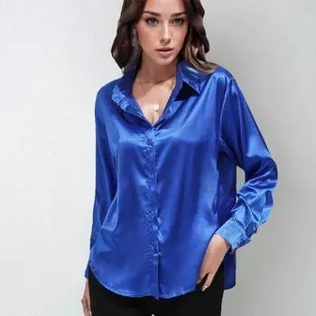Модная элегантная рубашка с длинным рукавом на пуговицах для офиса, женская весенне-летняя повседневная свободная блузка с лацканами, женская облегающая простая элегантная рубашка 26433 S темно-серого