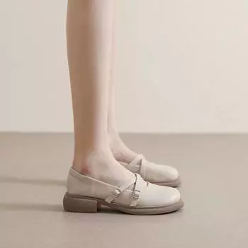 Модная элегантная женская летняя обувь на низком каблуке, обычная кожаная повседневная обувь для женщин 2024 года, мокасины с квадратным носком, натуральная нескользящая модель Y2k 35