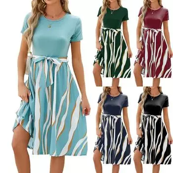 Модная элегантная женская одежда 2024, летние повседневные платья с круглым вырезом и короткими рукавами с принтом тай-дай L