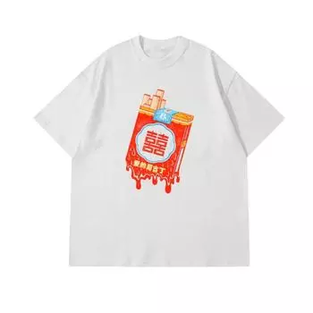 Модная американская футболка с принтом из чистого хлопка Ins, новая летняя мужская и женская уличная одежда Y2K, парные топы с короткими рукавами S белый