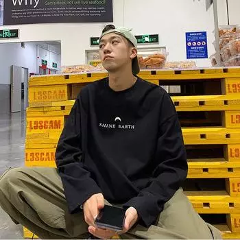 Модная американская персонализированная футболка из чистого хлопка с длинными рукавами для мужчин в корейском стиле, свободная футболка Y2K в стиле Харадзюку, осенняя одежда M белый