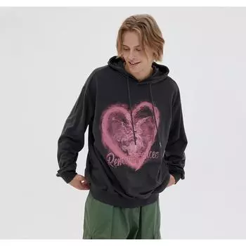 Модная американская толстовка с капюшоном Ins Style Love, одежда для пар, повседневный дизайн Y2K, мужские и женские топы для улицы высокого класса S чёрный