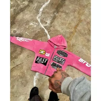 Модная американская уличная мужская толстовка с капюшоном и буквенным принтом Y2k осень и зима ретро Харадзюку пара свободная толстовка S розовый