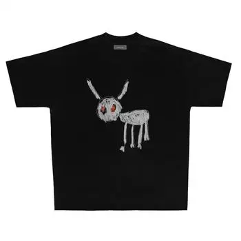 Модная американская уличная одежда футболка летняя хип-хоп мультяшный узор принт для мужчин и женщин готический круглый вырез с короткими рукавами M белый