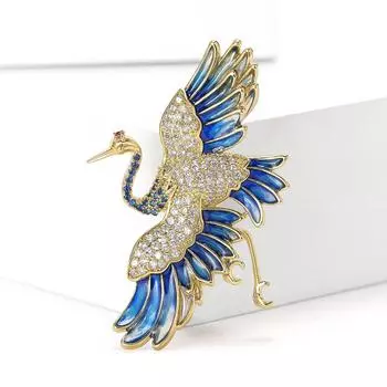 Модная антикварная темпераментная медная циркониевая брошь в виде красного венценосного журавля в литературном китайском стиле для мужской и женской одежды, ювелирные изделия для корсажа