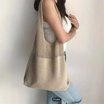 модная эстетическая полая вязаная сумка, сумка через плечо большой емкости, простая вязаная большая сумка для женщин бордовый