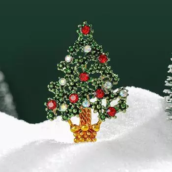 Модная ажурная брошь в виде елки со стразами, модные рождественские аксессуары-булавки зелёный