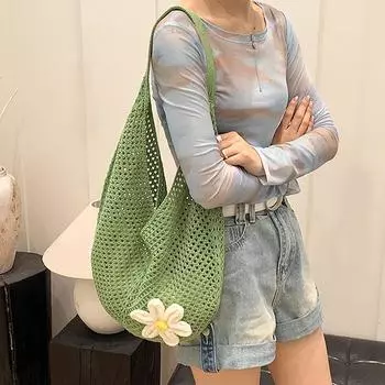 Модная ажурная плетеная соломенная сумка в стиле бохо, ажурная сумка-тоут, большая вместительная пляжная сумка для покупок 47x2x49cm хаки