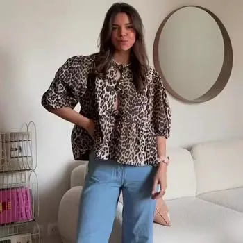 Модная ажурная рубашка с леопардовым принтом, женские повседневные однобортные топы с круглым вырезом и короткими рукавами, шикарная женская уличная одежда XL белый