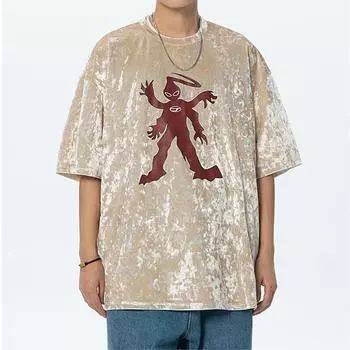 Модная бархатная футболка с ледяным цветком, мужская забавная футболка с коротким рукавом с графическим принтом, женская свободная уличная одежда в стиле хип-хоп, топы в стиле Харадзюку 4XL бежевый