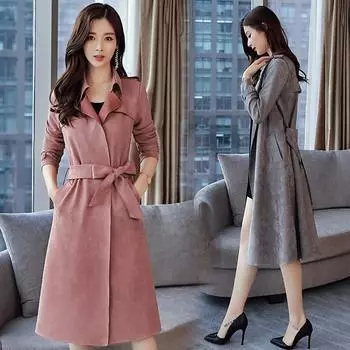 Модная бархатная ветровка, свободный крой и длинное пальто для женщин L серый