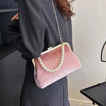 Модная бархатная женская сумка-мессенджер 2024 года, новая сумка-ракушка, текстурная цепочка, сумка через плечо, простая модная сумка красный