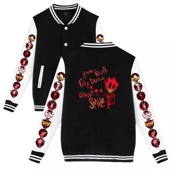 Модная бейсбольная куртка Hazbin Hotel для мужчин и женщин, куртки в стиле Харадзюку в стиле хип-хоп, уличная одежда, свободные пальто для студентов для мальчиков и девочек XS чёрный