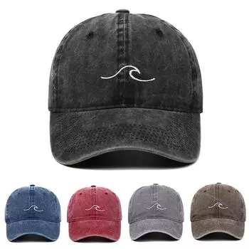 Модная бейсболка для мужчин и женщин, бейсболка с вышивкой Wave Ripple, винтажная потертая потертая кепка для папы, хип-хоп-шляпа, утиная кепка, бейсболка чёрный