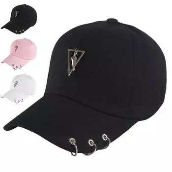 Модная бейсболка с треугольной стрелой и железным кольцом, мужская и женская, в стиле хип-хоп, повседневная шляпа для отдыха на природе, кепка-кнопка Gorras чёрный