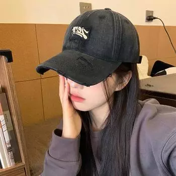 Модная бейсболка с вышивкой в ковбойском стиле с большой головой и загнутыми полями, женская, с большим козырьком, с вышитыми краями, с изображением утиного язычка, для маленьких парных моделей M56-58cm чёрный