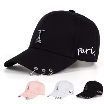 Модная бейсболка с железной башней и украшением из железного кольца, хлопковая хип-хоп-шляпа для мужчин и женщин, кепки для гольфа, рыболовные шляпы на открытом воздухе чёрный