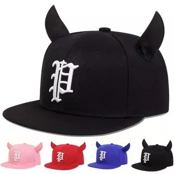 Модная бейсболка в стиле хип-хоп с вышитой буквой P, кепка в стиле хип-хоп для мужчин, кепки дальнобойщиков, симпатичные рога, спортивная шляпа от солнца, хлопковые бейсболки синий