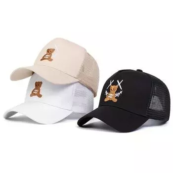 Модная бейсболка XX с вышитым улыбающимся медведем, регулируемая хлопковая симпатичная шляпа для мужчин и женщин, сетчатые кепки для вождения, кепка унисекс чёрный