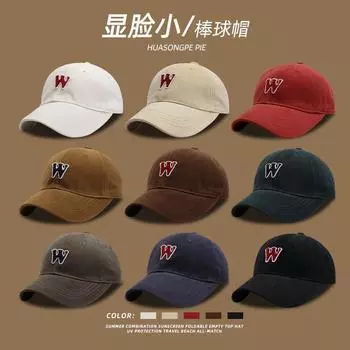Модная бейсболка женская личность буква W пара студент прилив бренд чистый хлопок лицо маленькая кепка мужчины ordinary size (55-59cm) adjustable чёрный